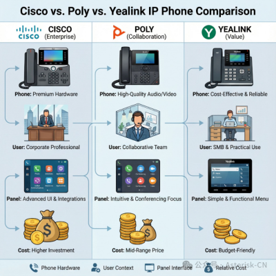 主流SIP终端话机厂家思科/Poly/亿联视觉布局、功能分组、按键反馈以及用户体验特点分析